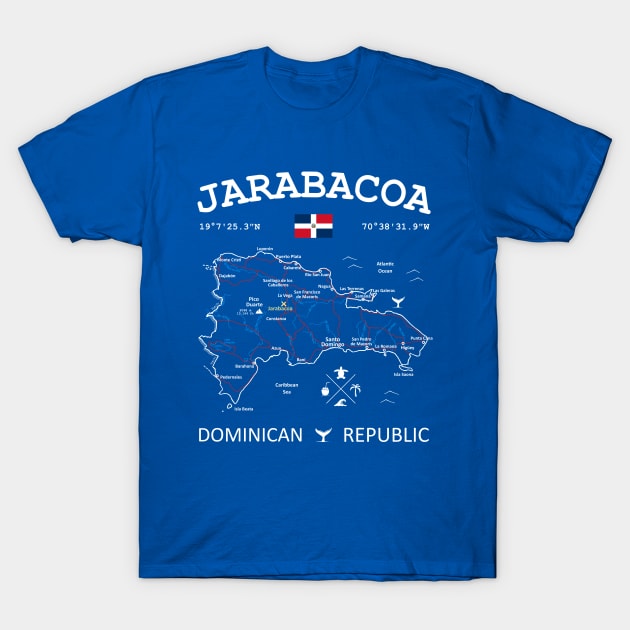 Jarabacoa Dominican Republic Flag Travel Map Coordinates GPS T-Shirt by French Salsa